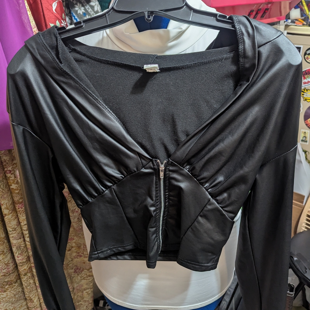 Black Long Sleeve Zip-Up Top